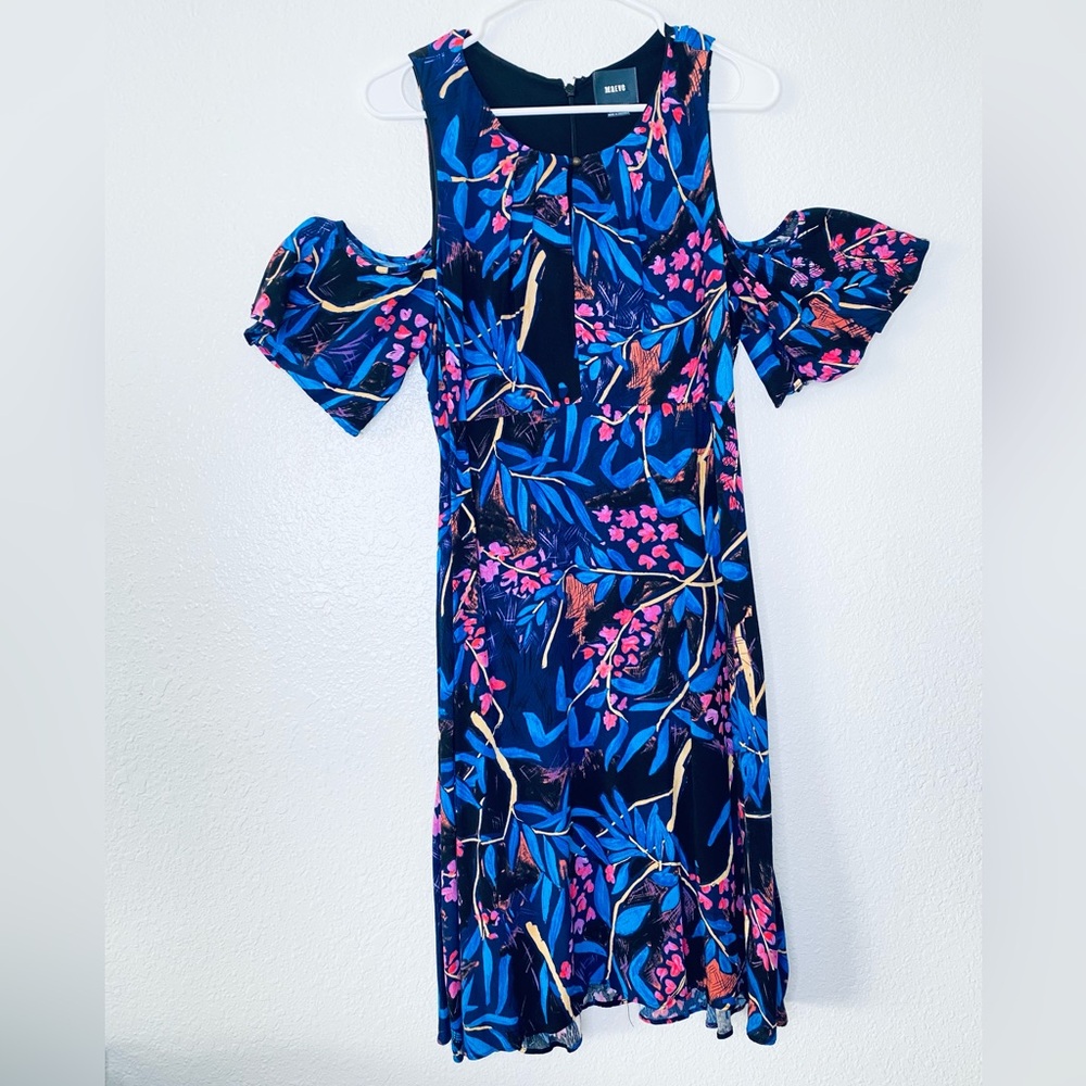 Anthropologie Maeve Elia Boho Tropical Floral Open Shoulder A-Line Dress 8